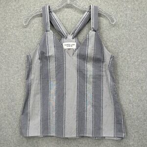 Derek Lam Denim Top Tank Cotton Blue Gingham Stripes Adjustable‎ Halter